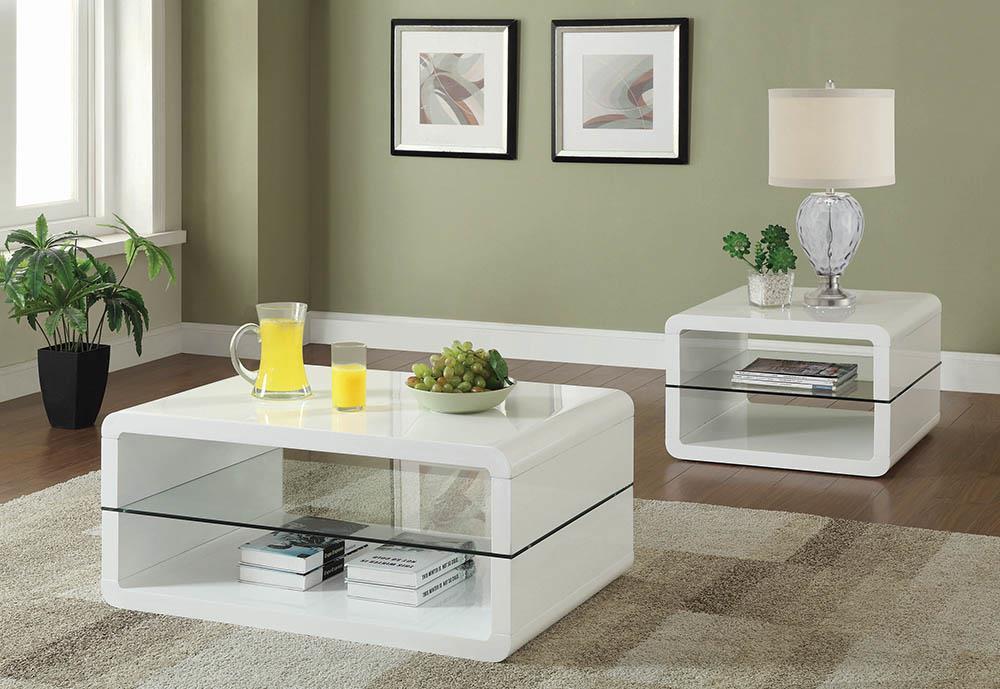 Elana Square 2-shelf End Table Glossy White - M & M Furniture (Oaklawn, IL)