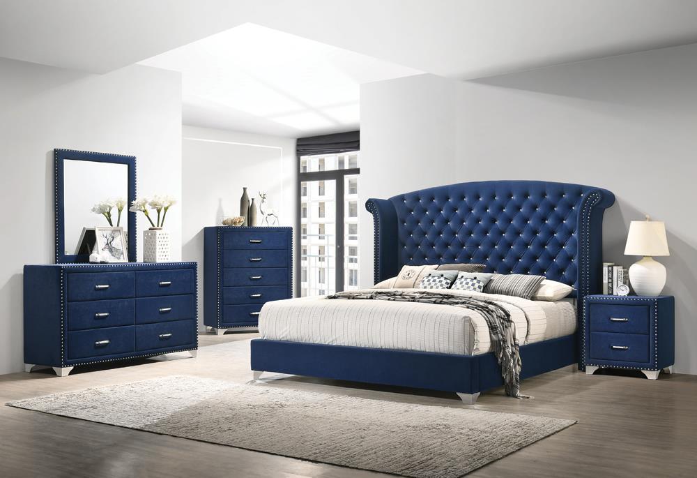 Melody Queen Wingback Upholstered Bed Pacific Blue - M & M Furniture (Oaklawn, IL)