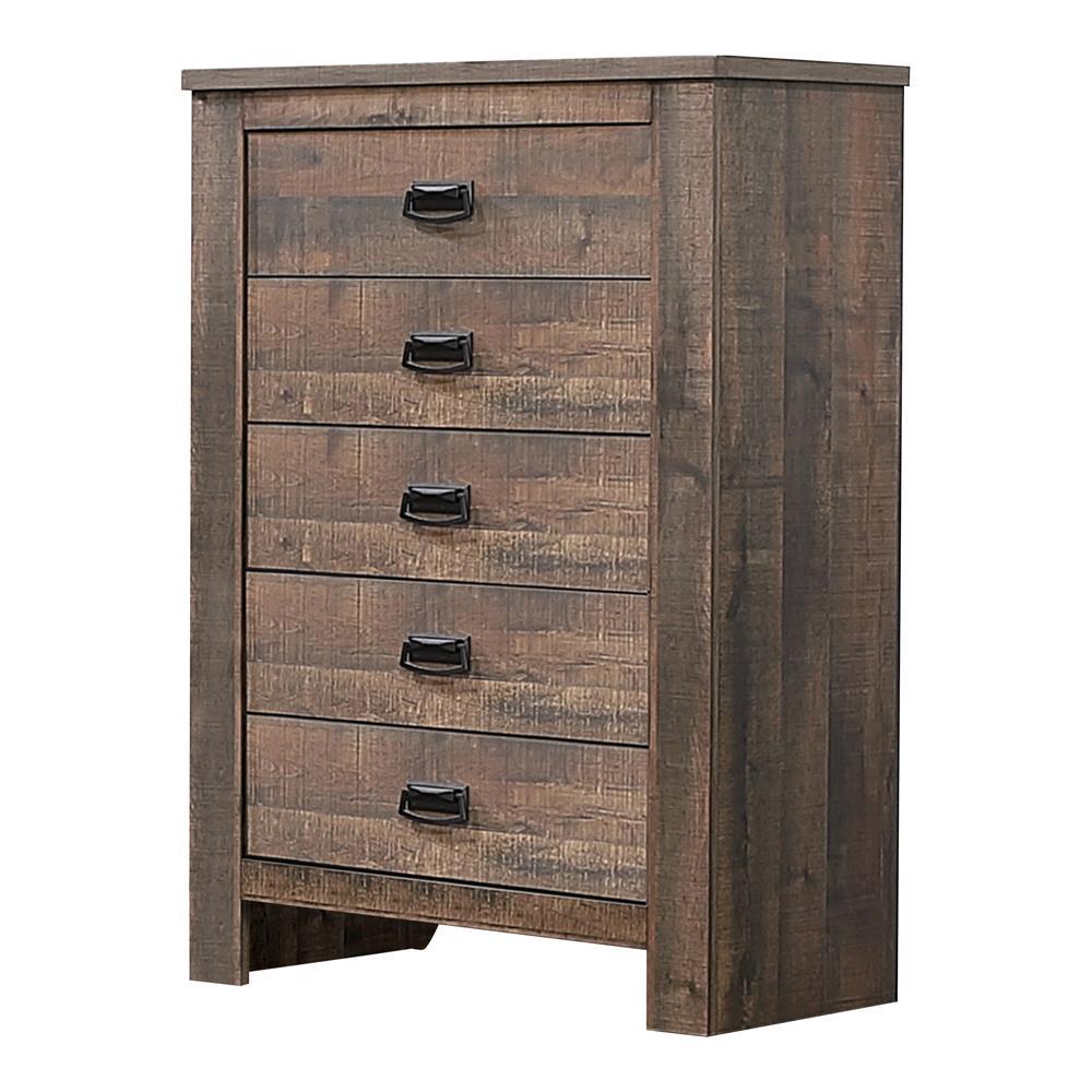Frederick 5-drawer Chest Weathered Oak - M & M Furniture (Oaklawn, IL)