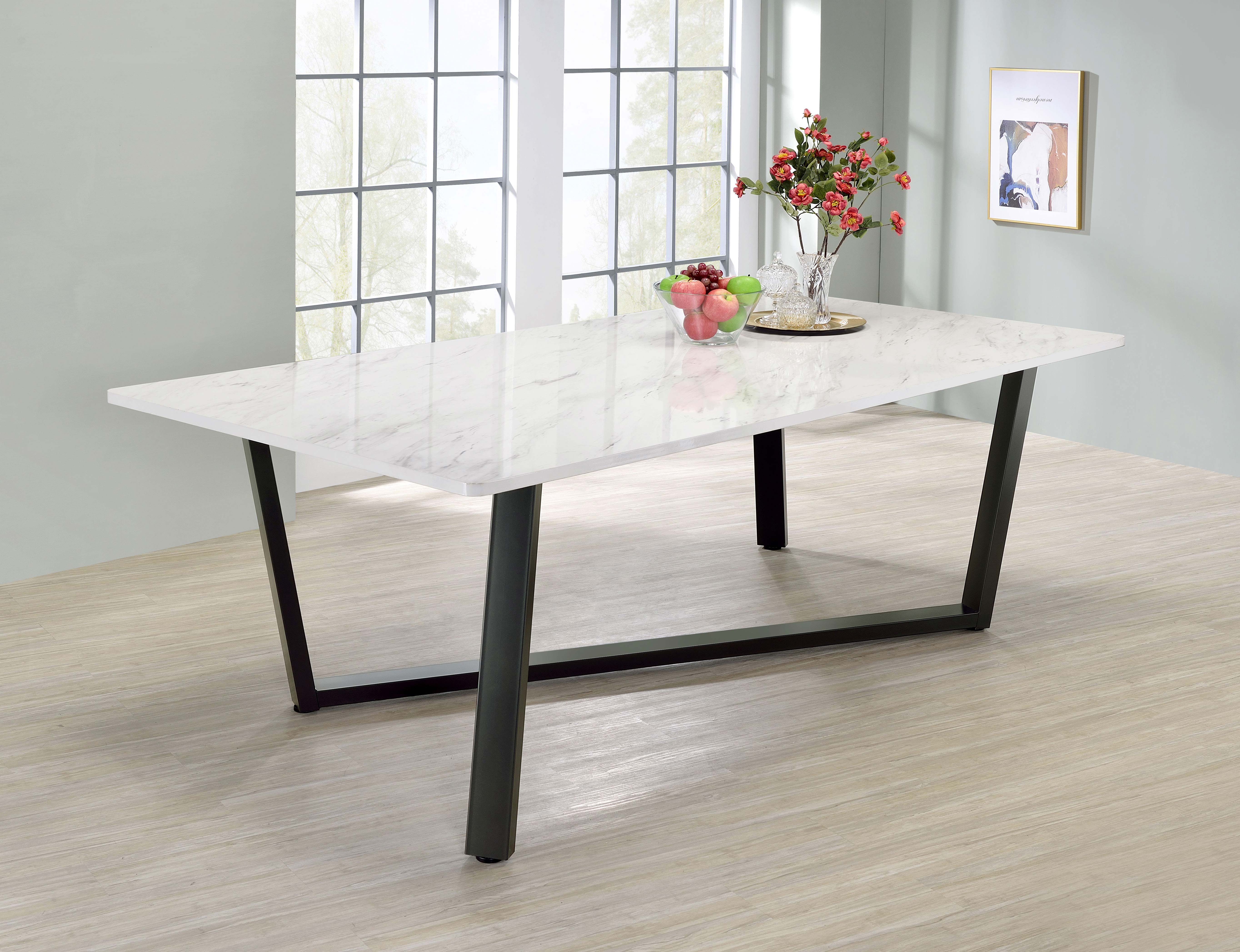 Mayer Rectangular Dining Table Faux White Marble and Gunmetal image