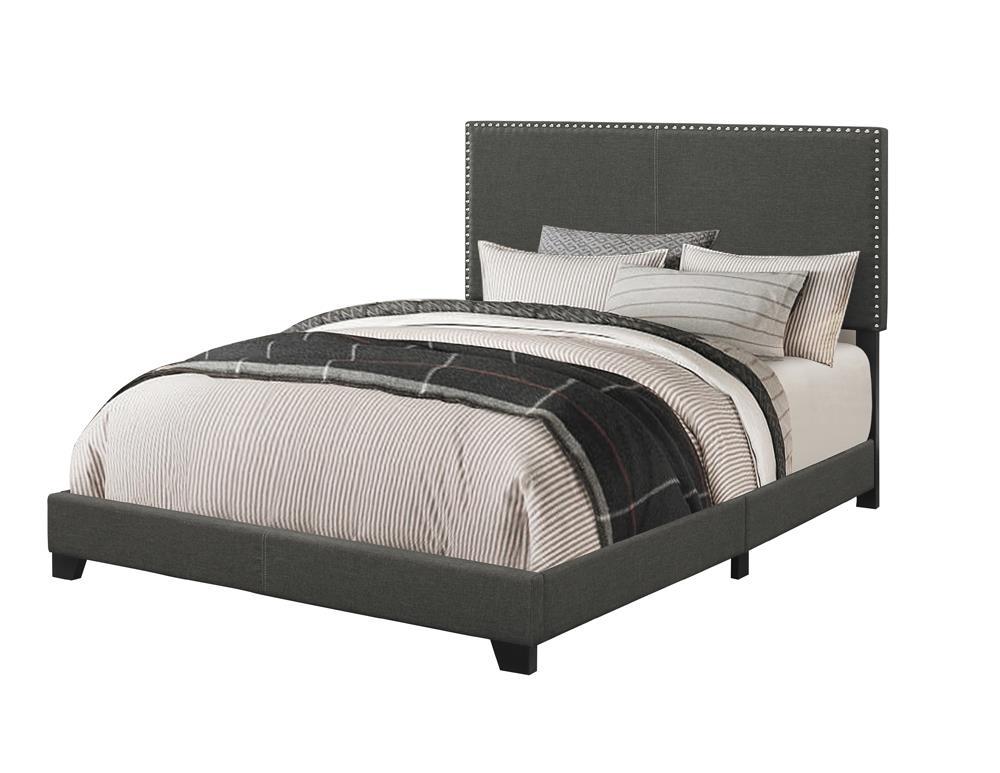 Boyd Queen Upholstered Bed with Nailhead Trim Charcoal - M & M Furniture (Oaklawn, IL)