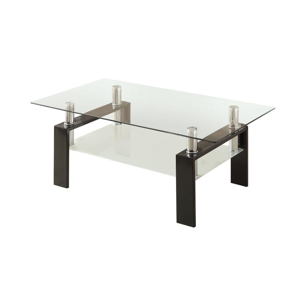 Dyer Tempered Glass Coffee Table with Shelf Black