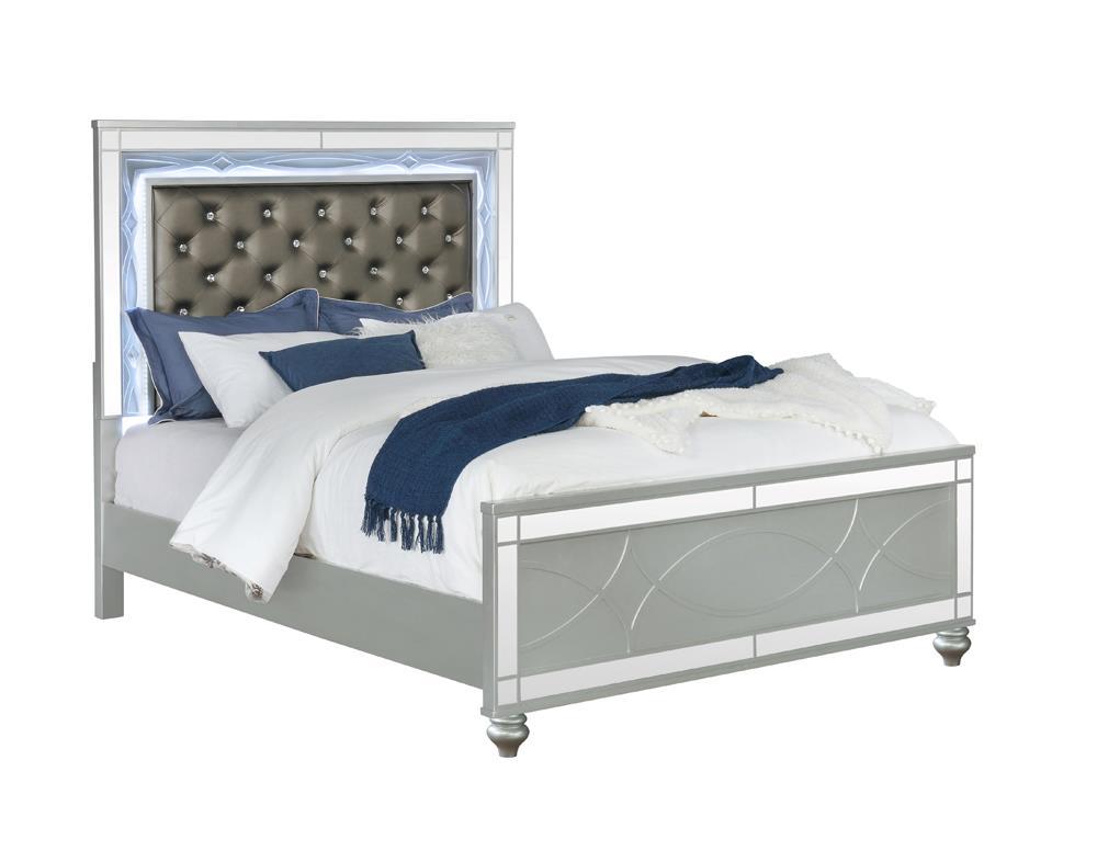 Gunnison Eastern King Panel Bed with LED Lighting Silver Metallic - M & M Furniture (Oaklawn, IL)