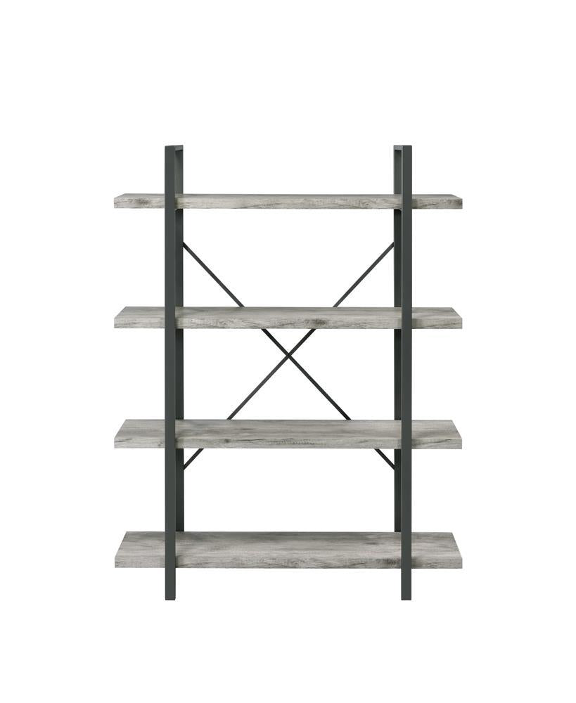 Cole 4-Shelf Bookcase Grey Driftwood and Gunmetal