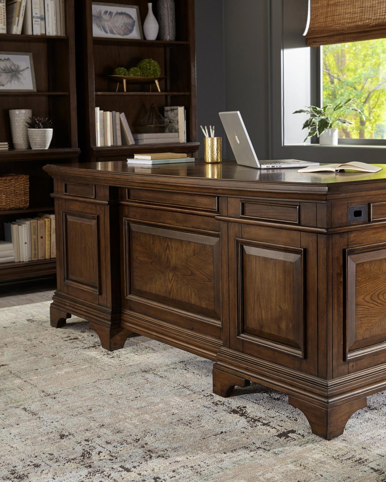 Hartshill Executive Desk with File Cabinets Burnished Oak