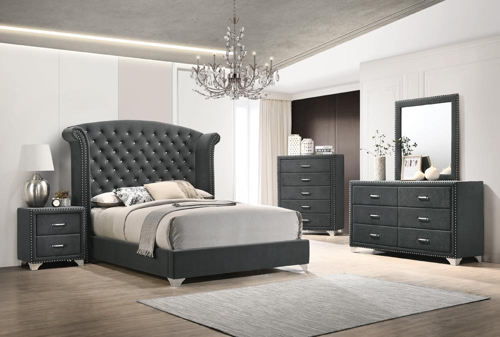 Melody Queen Wingback Upholstered Bed Grey - M & M Furniture (Oaklawn, IL)