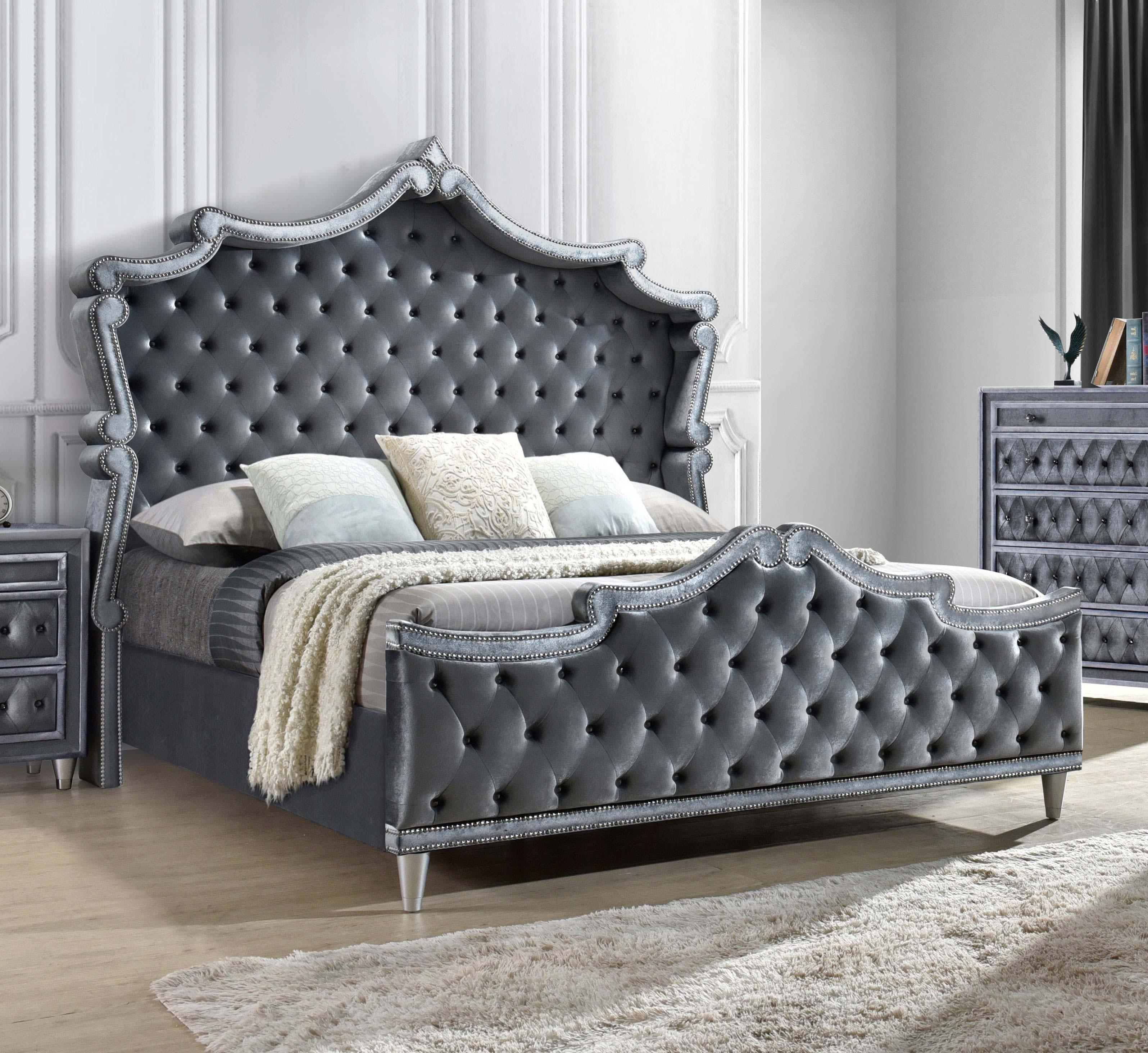 Antonella Upholstered Tufted Eastern King Bed Grey - M & M Furniture (Oaklawn, IL)