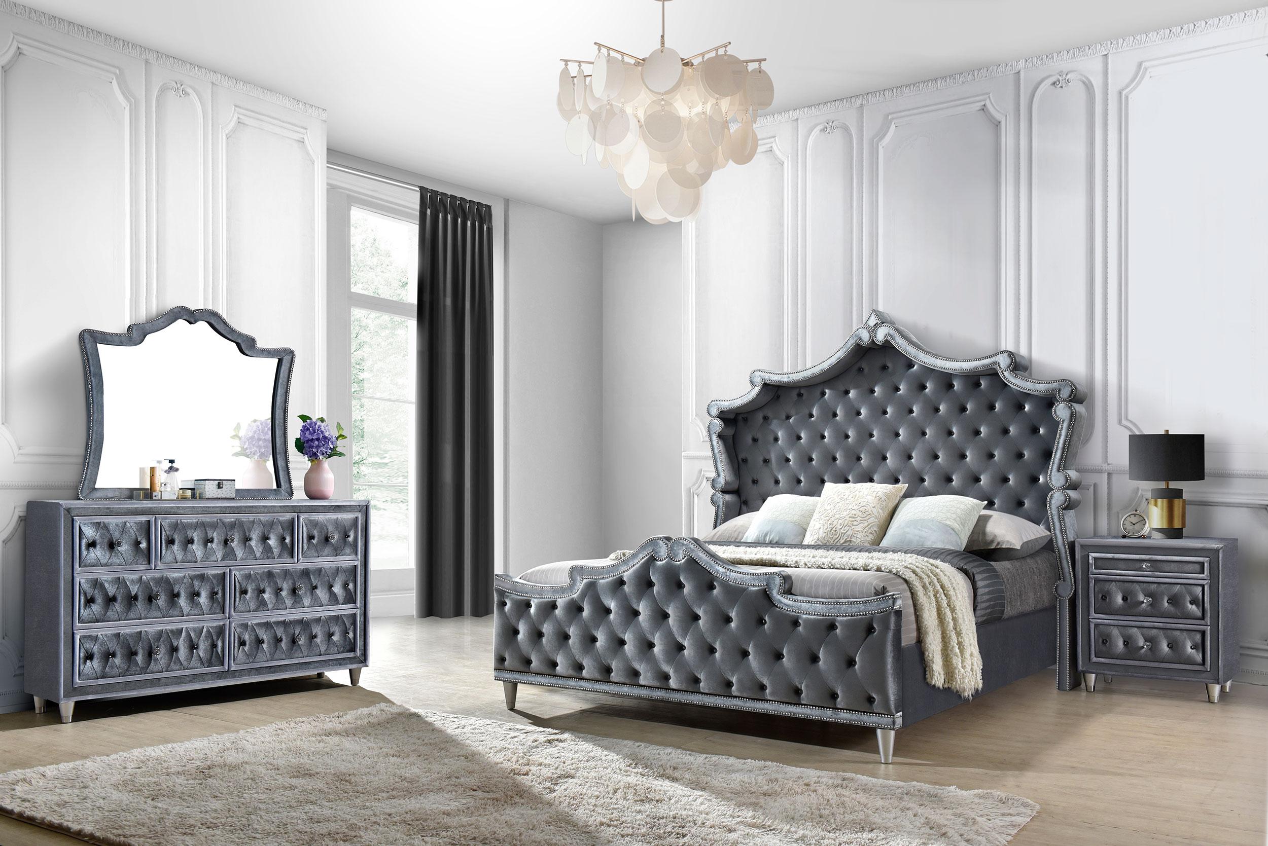 Antonella 4-Piece Queen Upholstered Tufted Bedroom Set Grey - M & M Furniture (Oaklawn, IL)
